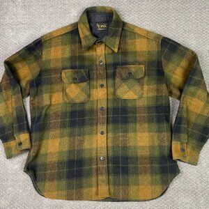 Vintage Arrow CPO Shirt Jacket Shacket Men's XL 17 17.5 Wool Plaid Mustard Green